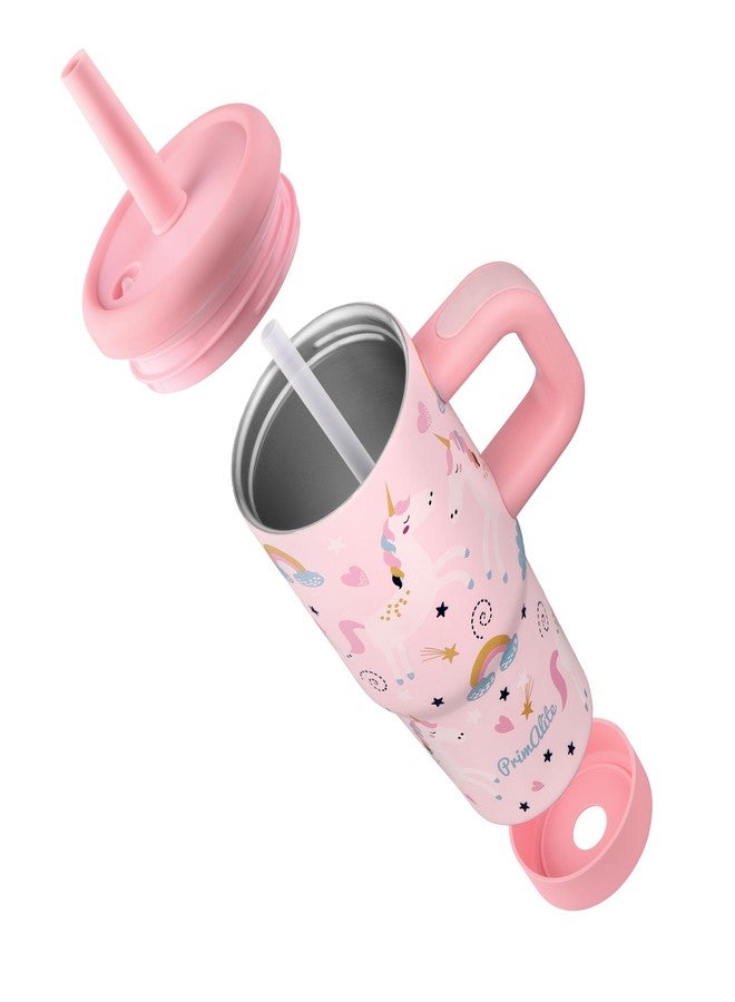 Primalite كوب بريمالايت للأطفال سعة 450 مل، مصنوع من الفولاذ المقاوم للصدأ، معزول حرارياً، مزود بمقبض وغطاء سيليكون مع ماصة | جدار مزدوج معزول بتفريغ الهواء، قاعدة سيليكون، فتحة تهوية | كوب سفر مانع للانسكاب مع ماصة - ألوان قوس قزح وحيد القرن - Image 4